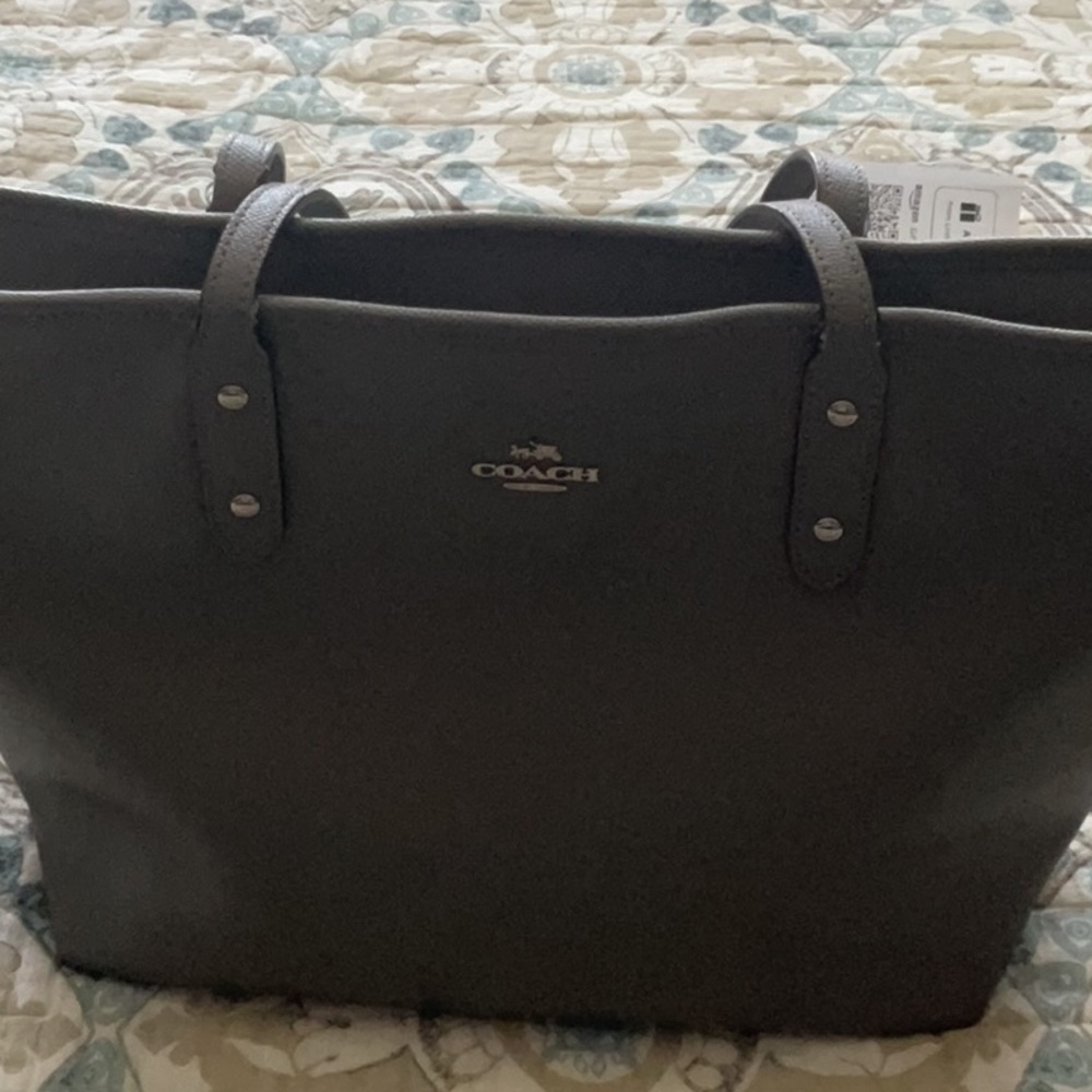 Coach Classic Gray with silver hardware. Zip Top Leather Tote